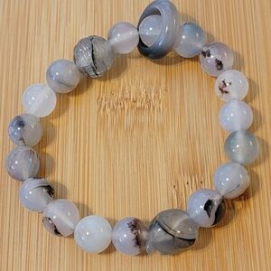 Artisan Gray Stone Bracelet with Iridescent Beads